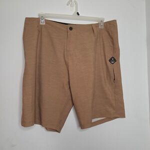 Flomotion Mens Hybrid Board Shorts Tan Brown Heathered Stretch Size 36 Zippered